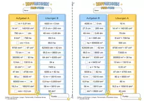 Vorschau - Arbeitsblätter - Längen- und Flächeneinheiten umrechnen (Erweitertes Niveau ***) | Gemischte Übungen | Training mit der Ping-Pong-Methode - Seite 3