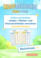Vorschau - Arbeitsblätter - Paket Längen-, Flächen- und Volumeneinheiten umrechnen | 3 Lernniveaus | Mathematik Ping-Pong - Seite 1
