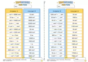Vorschau - Arbeitsblätter - Paket Längen-, Flächen- und Volumeneinheiten umrechnen | 3 Lernniveaus | Mathematik Ping-Pong - Seite 3