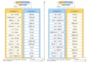 Vorschau - Arbeitsblätter - Längen-, Flächen- und Volumeneinheiten umrechnen (Basisniveau *) | Gemischte Übungen | Training mit der Ping-Pong-Methode - Seite 3