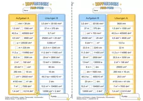 Vorschau - Arbeitsblätter - Längen-, Flächen- und Volumeneinheiten umrechnen (Mittleres Niveau **) | Gemischte Übungen | Training mit der Ping-Pong-Methode - Seite 2