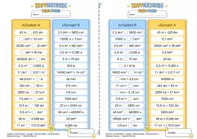 Vorschau - Arbeitsblätter - Längen-, Flächen- und Volumeneinheiten umrechnen (Mittleres Niveau **) | Gemischte Übungen | Training mit der Ping-Pong-Methode - Seite 3