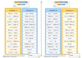 Vorschau - Arbeitsblätter - Längen-, Flächen- und Volumeneinheiten umrechnen (Erweitertes Niveau ***) | Gemischte Übungen | Training mit der Ping-Pong-Methode - Seite 3