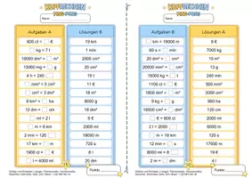 Vorschau - Arbeitsblätter - Größen und Einheiten umrechnen Sekundarstufe I (Basisniveau *) | Mathematik Ping-Pong-Arbeitsbögen - Seite 2