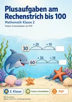 Vorschau - Arbeitsblätter - Plusaufgaben am Rechenstrich bis 100 | Mathematik Klasse 2 | 7 Arbeitsblätter als PDF - Deckblatt