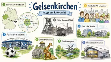 Vorschau - Arbeitsblätter - Arbeitsblätter zum Thema "Gelsenkirchen" (Lückentext, Hörverstehen) + Lösung & MP3 + Mindmap + Infografik - Seite 1
