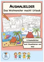 Vorschau - Mal- und Bastelvorlagen - 6 Ausmalbilder: Das Wutmonster macht Urlaub / Wutregulation / Soziales Lernen // kostenlos - Deckblatt