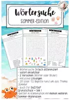 Vorschau - Arbeitsblätter - Wörtersuche Sommer Suchsel Grundschule DaZ Sek I Sommerferien - Deckblatt