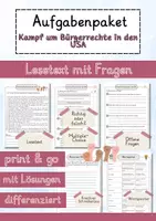 Vorschau - Arbeitsblätter - Kampf um Bürgerrechte in den USA Lesetext einfach verständlich mit Aufgaben + Lösungen und Wortspeicher Leseverstehen - Deckblatt