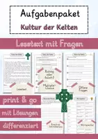 Vorschau - Arbeitsblätter - Kultur der Kelten Lesetext einfach verständlich mit Aufgaben + Lösungen und Wortspeicher Leseverstehen - Deckblatt