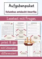Vorschau - Arbeitsblätter - Kolumbus entdeckt Amerika Lesetext einfach verständlich mit Aufgaben + Lösungen und Wortspeicher Leseverstehen - Deckblatt