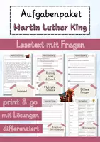 Vorschau - Arbeitsblätter - Martin Luther King Lesetext einfach verständlich mit Aufgaben + Lösungen und Wortspeicher Leseverstehen - Deckblatt