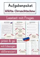 Vorschau - Arbeitsblätter - Nikita Chruschtschow Lesetext einfach verständlich mit Aufgaben + Lösungen und Wortspeicher Leseverstehen - Deckblatt