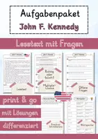 Vorschau - Arbeitsblätter - John F. Kennedy Lesetext einfach verständlich mit Aufgaben + Lösungen und Wortspeicher Leseverstehen - Deckblatt