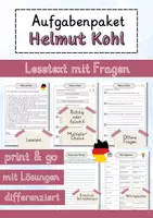 Vorschau - Arbeitsblätter - Helmut Kohl Lesetext einfach verständlich mit Aufgaben + Lösungen und Wortspeicher Leseverstehen - Deckblatt