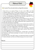 Vorschau - Arbeitsblätter - Helmut Kohl Lesetext einfach verständlich mit Aufgaben + Lösungen und Wortspeicher Leseverstehen - Seite 3