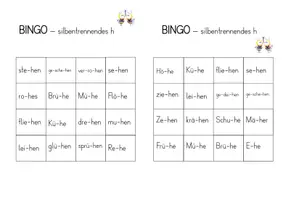 Vorschau - Arbeitsblätter - Bingo silbentrennendes h silbeninitiales h - Deckblatt