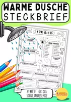 Vorschau - Arbeitsblätter - Schuljahresende Klasse 3-6 Warme Dusche und Wertschätzung: Steckbrief für die Grundschule und Sekundarstufe - Deckblatt