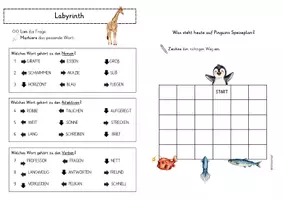 Vorschau - Arbeitsblätter - Viele Grüße deine Giraffe Wortarten Labyrinth - Seite 1