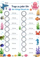 Vorschau - Arbeitsblätter - Uhrzeit lernen – Meerestieredition für 2. 3. 4. Klasse - Seite 3