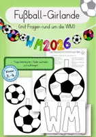 Vorschau - Arbeitsblätter - WM 2026 Fußball-Girlande: Gestalte deinen eigenen Fußball, Beantworte die Fragen und male den Ball - Deckblatt