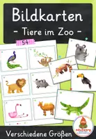 Vorschau - Spiele - Zootiere – Bildkarten | Tiere im Zoo | 54 Karten mit Artikelpunkten in zwei Größen | Kita Grundschule - Deckblatt