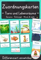 Vorschau - Spiele - Lebensräume Tiere – Zuordnungskarten Savanne, Dschungel, Wüste & mehr | 30 Tiere | differenziert Kita bis Klasse 2 | DaZ - Deckblatt