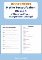 Vorschau - Arbeitsblätter - Kostenlos: Mathe Textaufgaben Klasse 3 Tiere im Zoo | Sachaufgaben - Deckblatt