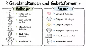Vorschau - Arbeitsblätter - AB mit Dialog zum Thema "Gebetshaltungen und Gebetsformen" + Mindmap + Infografik - Seite 1