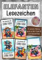 Vorschau - Anderer Materialtyp - Feriengrüße Elefant Elefantenklasse Lesezeichen Sommer - Deckblatt
