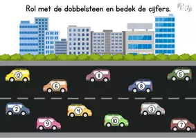 Voorbeeld - Rol-en-bedek de getallen t/m 18 (Thema verkeer) - Pagina 1