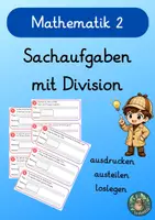 Vorschau - Arbeitsblätter - Sachaufgaben mit Division für Klasse 2 - Deckblatt