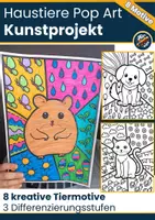 Vorschau - Mal- und Bastelvorlagen - Haustiere Pop Art | Ausmalbilder & Kunstprojekt - Deckblatt