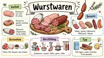 Vorschau - Arbeitsblätter - AB mit Fragen zum Thema "Wurstwaren" + Lösungsblatt + Mindmap + Infografik - Seite 1