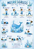 Vorschau - Poster - Meeresgruß Kinderyoga Poster | 11 Yogaposen für Kinder | Yoga am Meer | Achtsamkeit & Entspannung | Kita, Schule, Zuhause | PDF Download - Deckblatt