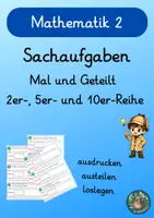 Vorschau - Arbeitsblätter - Sachaufgaben Mal und Geteilt 2er-, 5er- und 10er-Reihe - Deckblatt
