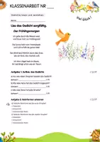 Vorschau - Klassenarbeiten - Klassenarbeit / Kurztest Gedichte Klasse 4/5/6 - Deckblatt