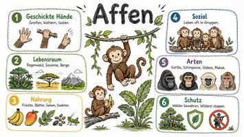Vorschau - Arbeitsblätter - Arbeitsblatt zum Thema "Affen" + Onlineübung & MP3 + Mindmap + Infografik - Seite 1