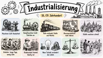 Vorschau - Arbeitsblätter - Arbeitsblatt "Veränderungen durch die Industrialisierung" + interaktive Lösung & MP3 + Mindmap + Infografik - Seite 1