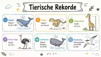 Vorschau - Arbeitsblätter - AB mit Fragen zum Thema "Tierische Rekorde" + Lösungsblatt + Mindmap + Infografik - Seite 1