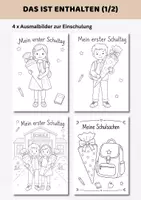 Vorschau - Mal- und Bastelvorlagen - Ausmalbilder Einschulung Klasse 1 | Schulanfang 1. Klasse Grundschule | Malen & Nachspuren - Seite 1