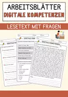 Vorschau - Arbeitsblätter - Digitale Kompetenzen Arbeitsblätter mit Fragen + Lösungen Lesetext - Deckblatt