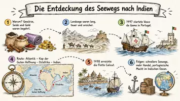 Vorschau - Arbeitsblätter - Arbeitsblätter zum Thema "Die Entdeckung des Seewegs nach Indien" + Lösung & MP3 + Mindmap + Infografik - Seite 1