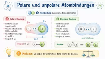 Vorschau - Arbeitsblätter - Arbeitsblatt "Unterschied zwischen polaren und unpolaren Atombindungen" + interaktive Lösung & MP3 + Infografik - Seite 1