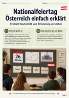 Vorschau - Arbeitsblätter - Nationalfeiertag Österreich einfach erklärt - Deckblatt