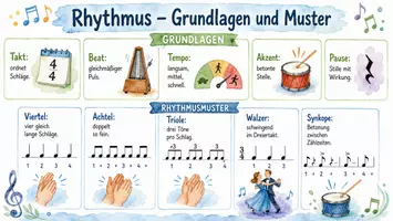 Vorschau - Arbeitsblätter - Arbeitsblatt "Rhythmus - Grundlagen und verschiedene Rhythmusmuster" + interaktive Lösung & MP3 + Infografik - Seite 2