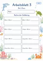 Vorschau - Arbeitsblätter - Geldbeträge addieren | Mathematik Klasse 2 | 7 Arbeitsblätter als PDF - Seite 3
