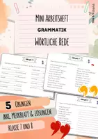 Vorschau - Arbeitsblätter - Die wörtliche Rede | Mini Arbeitsheft | inkl. Merkblatt & Lösungen | Deutsch | Klasse 6 und 7 | Heftchen - Deckblatt