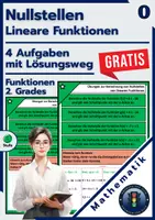 Vorschau - Arbeitsblätter - Lineare Funktionen | Nullstellen - Aufgaben KOSTENLOS - Deckblatt