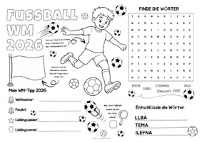 Vorschau - Arbeitsblätter - Fußball WM 2026 – Spiel- & Rätselmatte | Sachunterricht Grundschule | Fußball | Aufgaben für Schnelle | Ich bin fertig Aufgaben | Lückenfüller - Seite 1